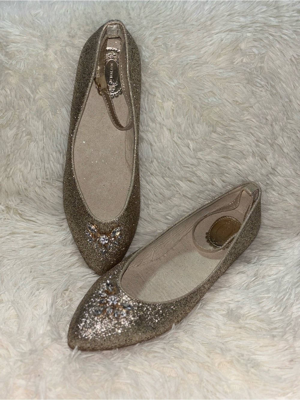 Glitter Pointed Toe Flats with Embellishment - Gold - Picture 1 of 14